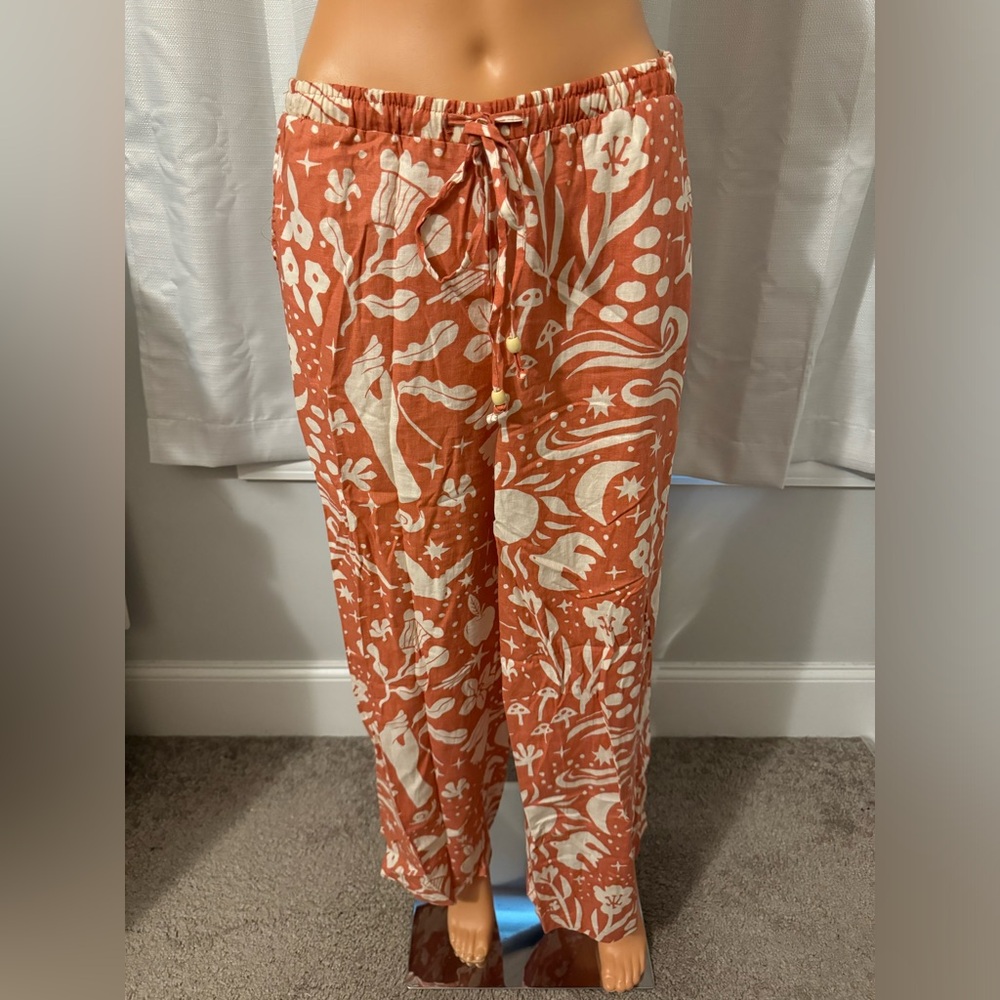 Cool Emerson Rose size M orange cream boho print wide leg pants women new